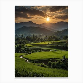 Sunset Over Rice Fields Canvas Print