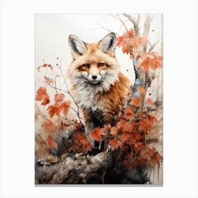 Fox, Japanese Brush Painting, Ukiyo E, Minimal 3 Canvas Print