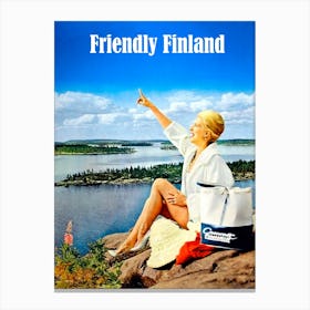 Friendly Finland, Happy Woman On The Coast, Travel Photo Poster Canvas Print