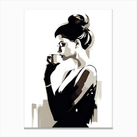 Woman Drinking Coffee Canvas Print