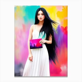 Woman With Colorful Clutch Canvas Print