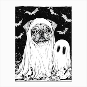 Halloween Pug with Ghost and Bats Canvas Print