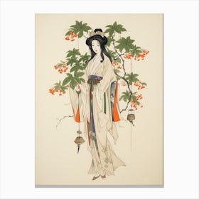 Kikyo Chinese Bellflower Vintage Japanese Botanical And Geisha Canvas Print