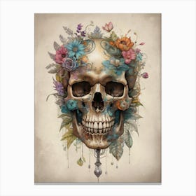 Floral Skull Vintage Painting (34) Canvas Print