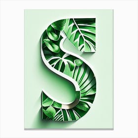 S, Letter, Alphabet Jungle Leaf 1 Canvas Print