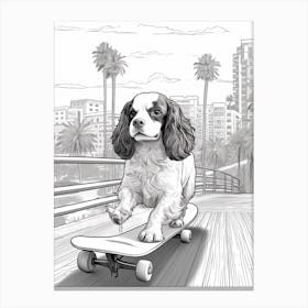 Cavalier King Charles Spaniel Dog Skateboarding Line Art 2 Canvas Print