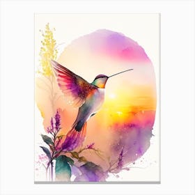 Hummingbird At Sunrise Cute Neon 1 Canvas Print
