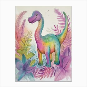 Rainbow Amargasaurus Dinosaur Illustration 2 Canvas Print