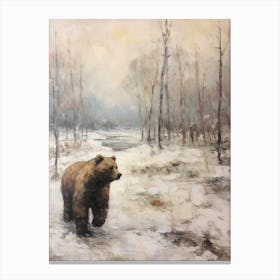 Vintage Winter Animal Painting Brown Bear 2 Canvas Print