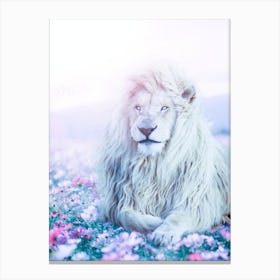 Kimba The White Lion In Garden Flowers 1 Canvas Print