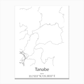 Tanabe,Japan Minimalist Map Canvas Print