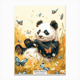 Giant Panda Cub Playing With Butterflies Poster 3 Canvas Print