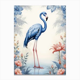 Floral Blue Flamingo Painting (24) Canvas Print
