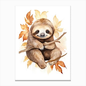 A Sloth Watercolour In Autumn Colours 0 Canvas Print