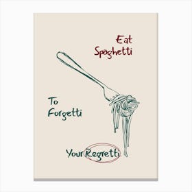 Spaghetti Pasta Poster, Italian Food Wall Art, Kitchen Decor, Italy Noodle Print, Home Decor Canvas Print