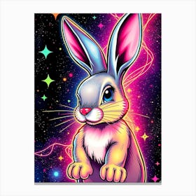 Neon Glowing Bunny In Space Toile