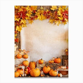 Autumnal Festival Scene Acorn Embraced By Falling Leaves Pumpkins Nestled Among Harvested Vegetabl Canvas Print