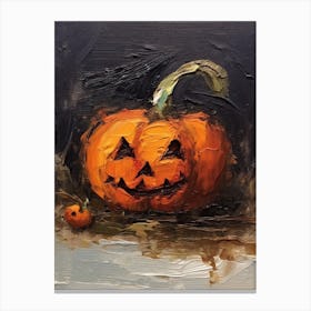 Spooky Halloween Pumpkin, Oil Painting 1 Canvas Print