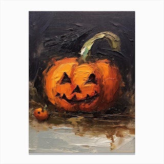 Spooky Halloween Pumpkin, Oil Painting 1 Canvas Print