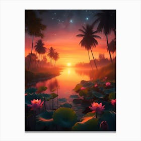 Beautiful Lotus Lake Landscape 8 Canvas Print