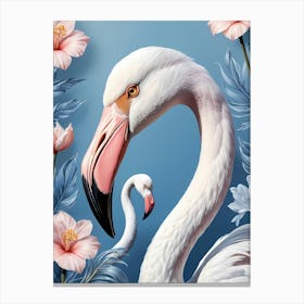 Floral Blue Flamingo Painting (25) Canvas Print