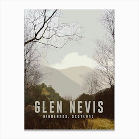 Glen Nevis From Stell Falls Footpath | Vintage Scotland Travel Poster Canvas Print