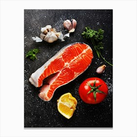 Fish steak — Food kitchen poster/blackboard, photo art Canvas Print
