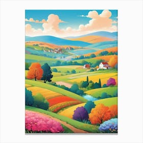 Colorful Countryside Landscape Illustration Art Print 0 1 Canvas Print