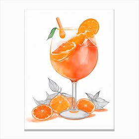 Aperol With Ice And Orange Watercolor Vertical Composition 26 Canvas Print