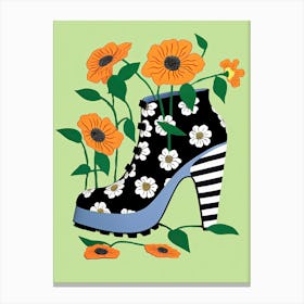 Flower Power Stride: Woman's Shoe Garden Canvas Print
