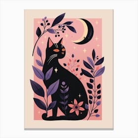 Black Cat With Moon Canvas Print