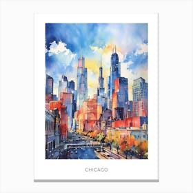 Chicago Watercolour Travel Poster Canvas Print