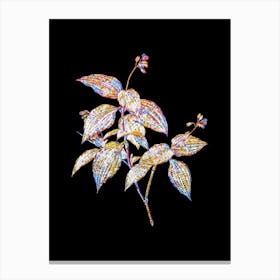 Stained Glass Tradescantia Erecta Mosaic Botanical Illustration on Black Canvas Print