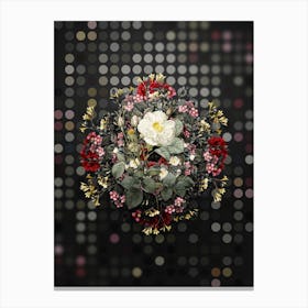 Vintage White Rose of York Flower Wreath on Dot Bokeh Pattern n.0119 Canvas Print