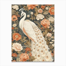 White Peacock Vintage Floral Wallpaper 3 Canvas Print