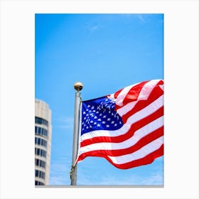 American Flag Stars Stripes Detailing Rippling In The Wind Resonates With Patriotic Glory Against Canvas Print