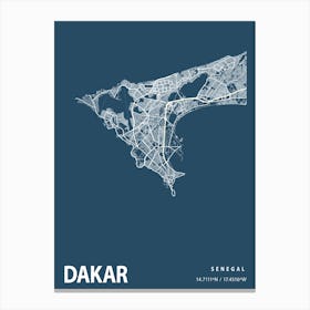 Dakar Blueprint City Map 1 Canvas Print