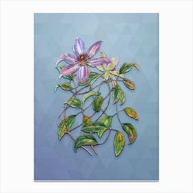 Vintage Violet Clematis Flower Botanical Art on Summer Song Blue n.0780 Canvas Print