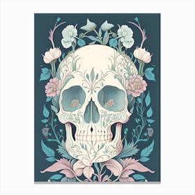 Skull With Floral Patterns 2 Pastel Line Drawing Canvas Print
