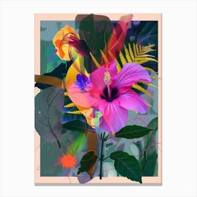 Hibiscus 3 Neon Flower Collage Canvas Print