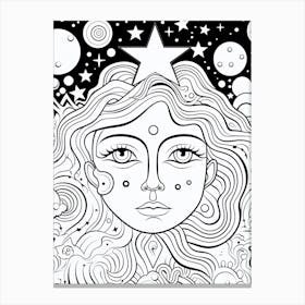 In Space Face Line Drawing Colouring Book Style 2 Canvas Print
