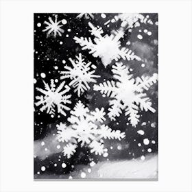 Snowflakes In The Snow, Snowflakes, Black & White 2 Canvas Print