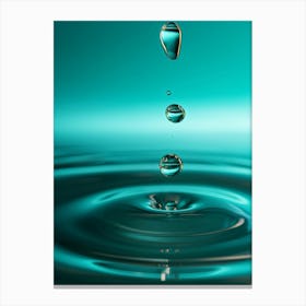 Vibrant 3d Rendered Droplets Cascading Down A Smooth Turquoise Canvas Backdrop Capturing The Fluid Canvas Print