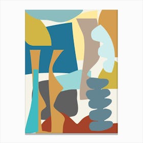 Modern Abstract Geometric Collage in Teal Blue and Earthy Neutrals Canvas Print