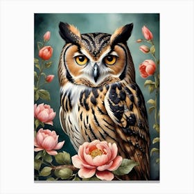 Floral Owl Portrait (29) Canvas Print