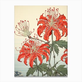 Higanbana Red Spider Lily 2 Vintage Japanese Botanical Canvas Print