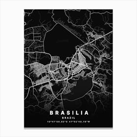 Brasilia Federal District Brazil Zoomed Black Map Canvas Print