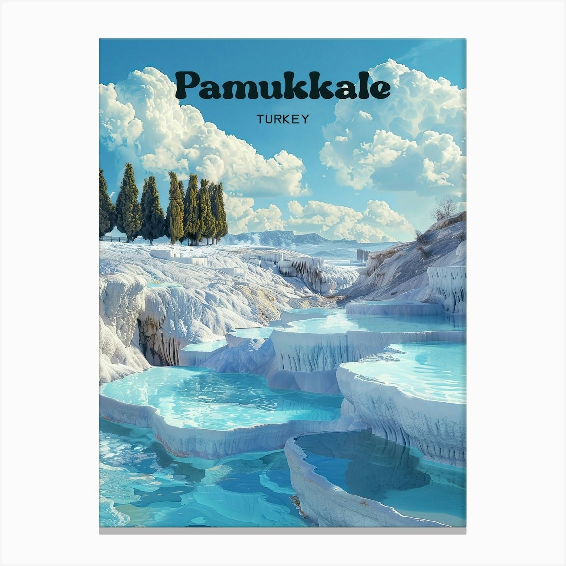 Pamukkale Turkey Travertines Digital Travel Illustration Stampe su tela