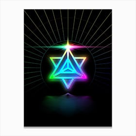 Neon Geometric Glyph in Candy Blue and Pink with Rainbow Sparkle on Black n.0188 Canvas Print