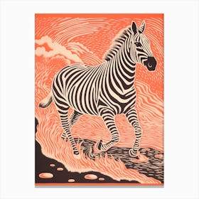 Zebra Orange Running 2 Canvas Print